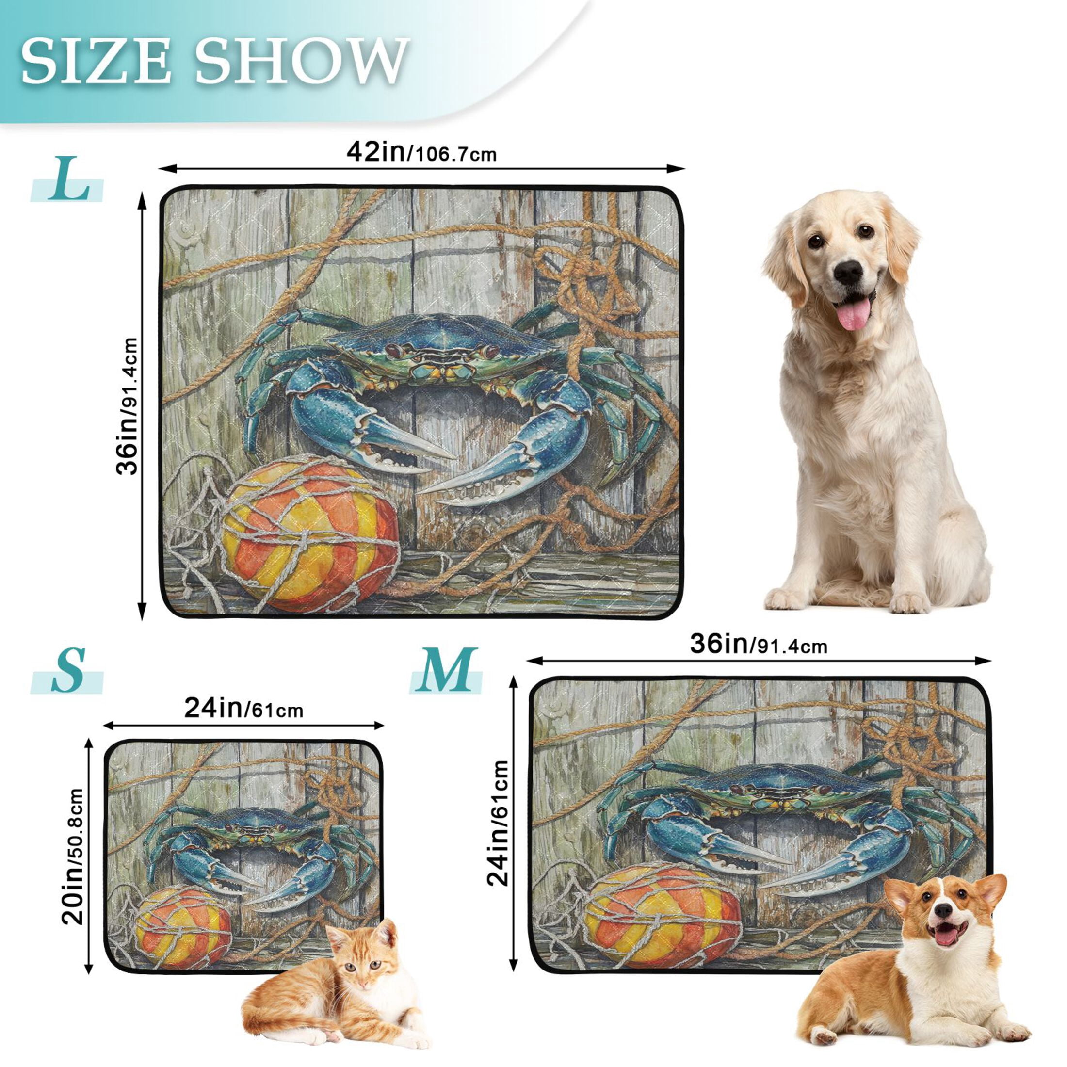 Qxltty Blue Crab Cat litter Pads Pet Set of 3 Diaper Mats Center Anti-leakage Layer Absorbent Soft and Comfortable