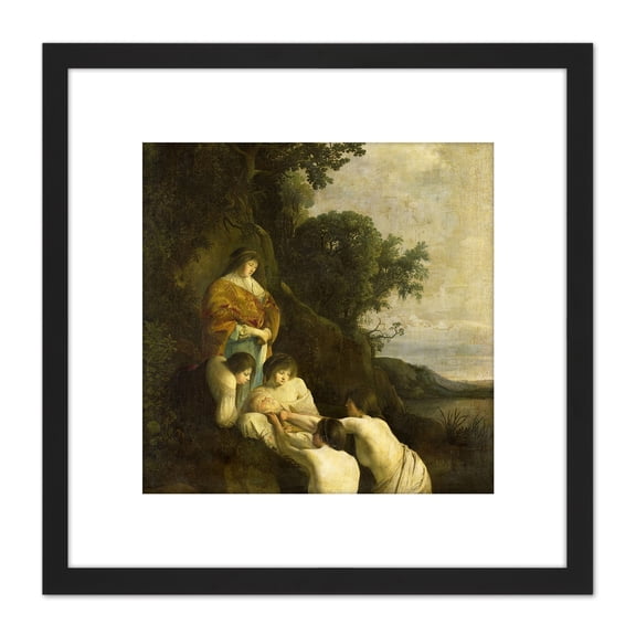 Bor Pharaoh's Daughter Discovers Moses 8X8 Inch Square Wooden Framed Wall Art Print Picture with Mount