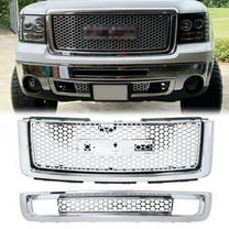 Kojem Chrome Center Front Bumper Upper Grille   Lower Grill Guards Body Style for 2007-2013 GMC Sierra 1500 Denali Pickup