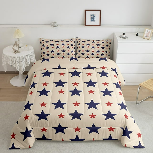 YST Cartoon Stars Down Comforter King Size 3Pcs,Red Blue Stars Bedding Set For Adult Teens,Colorful Galaxy Stars Comforter Set,Starry Sky Pattern Quilt Set For All Season,3Pcs