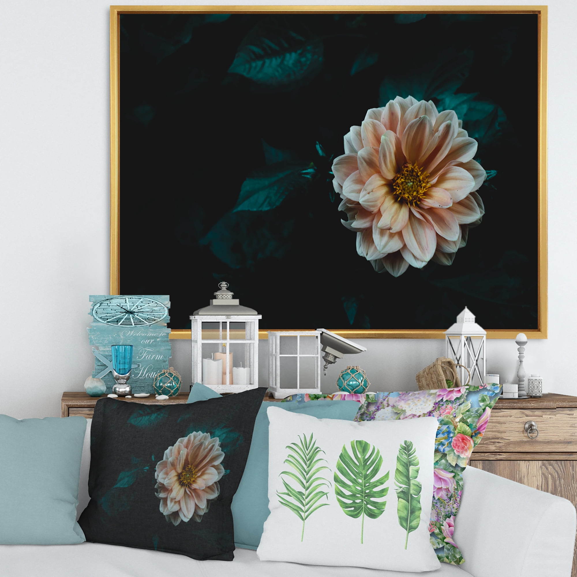 Designart 'Blooming Yellow Flower' Traditional Framed Canvas Wall Art Print