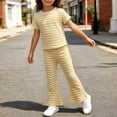 thumbnail image 5 of Zpanxa Girls Outfits Girls Striped Short Sleeve Tee and Flare Pants Set Ruffle Hem 2 Piece Casual Outfit, 5 of 5