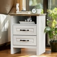 thumbnail image 3 of CHITOOMA 2-Drawer Nightstand with Charging Station, Farmhouse Bedside Table with Open Shelf, Small Wood End Table for Bedroom Living Room, White & Brown, 3 of 11