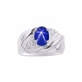 thumbnail image 1 of RYLOS Bagues pour Femmes Bague en Or Blanc 14K Pierre Précieuse Ovale 8X6MM et Diamants Design Classique Saphir Étoilé Bleu Bijoux pour Femmes Taille 5, 1 of 7