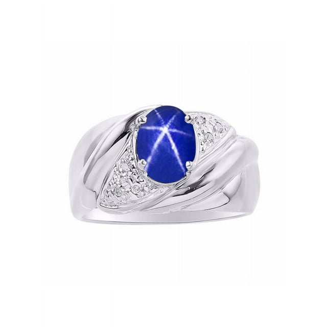 RYLOS Bagues pour Femmes Bague en Argent Sterling Ovale 8X6MM Pierre Précieuse & Diamants Design Classique Étoile Bleue Saphir Bijoux pour Femmes Taille 7