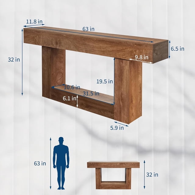 QinaQin 63Inch Long Console Table for Entryway, Rustic Natural