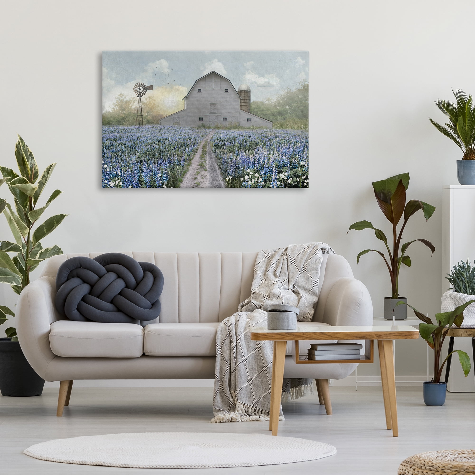Stupell Industries Meadow of Blue Flowers & Barn Canvas Wall Art, design by Nan