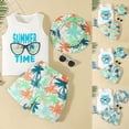 thumbnail image 6 of Toddler Baby Boy Summer Outfits Clothing Set Summer Time Palm Tree Print Sleeveless Top Shorts Hat 3 Piece Beach Outfit Size 3-4 Years, 6 of 8
