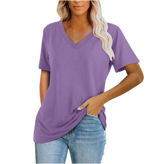 Aloohaidyvio Tops Clearance,Fashion Womens Summer V-Neck Solid Short Sleeve Casual Top Blouse