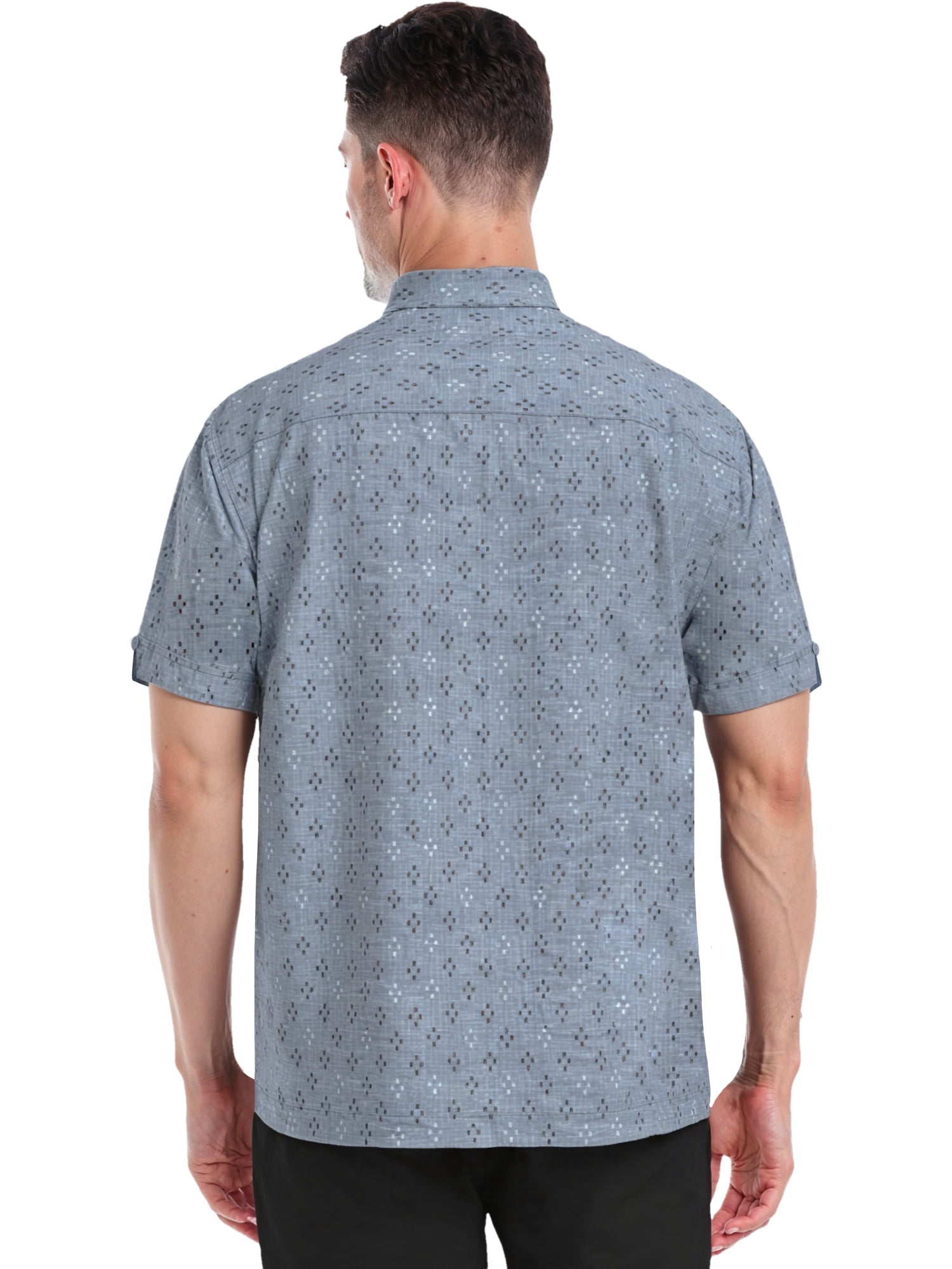 Café Luna Men's and Big Men's Printed Geo Crosshatch With pocket Short Sleeve Woven Shirt, Sizes S-4X