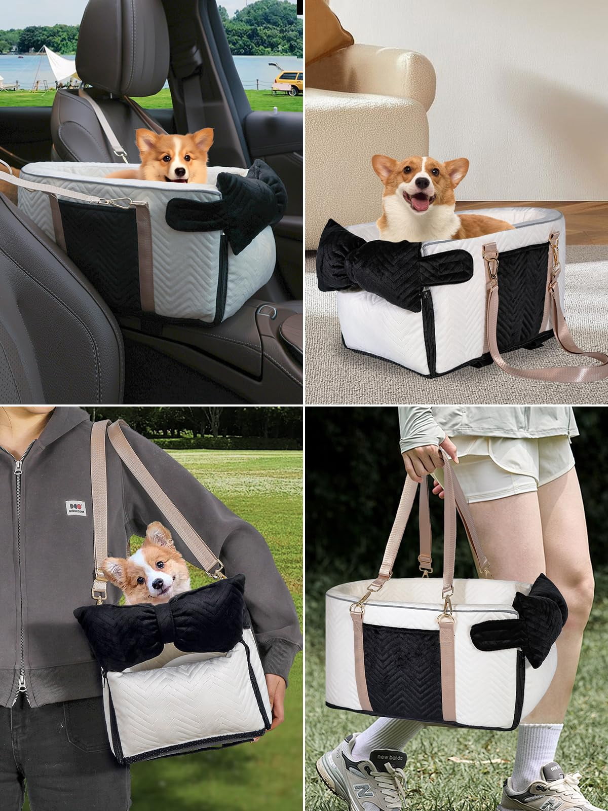Small Dog Car Seat  Portable With Soft Washable Cushion Center Console For Dogs Up To 13lbs(white)