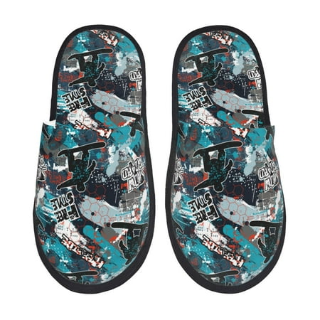 Balery snow board colorful Slient Indoor Furry Fleece Comfort House Shoes Soft Non-Slip Home Shoes Cotton slippers House Slippers-- Large
