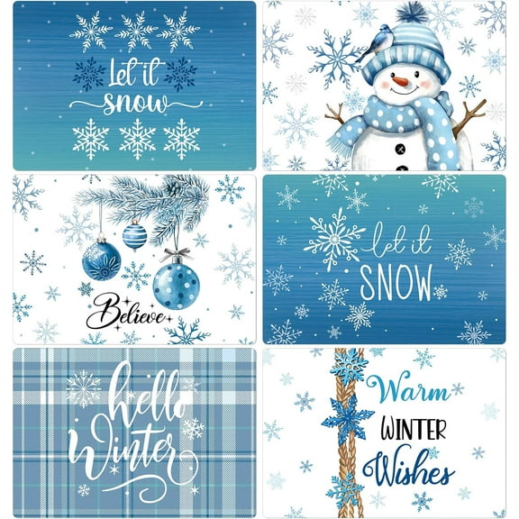 Set of 6 Christmas Placemats 17 x 12'''' Xmas Place Mats Snowman Snowflake Winter Placemats Plastic Washable Table Mats for Winter Home Dining Kitchen Party Decor Gift