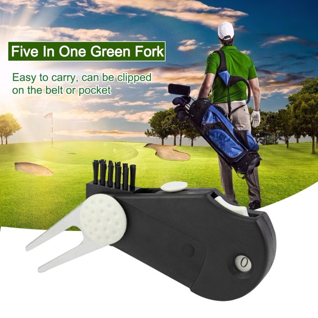 5 en 1 Golf plegable Putting Green Pitch Fork con cepillo Golf Divot Repair Tool