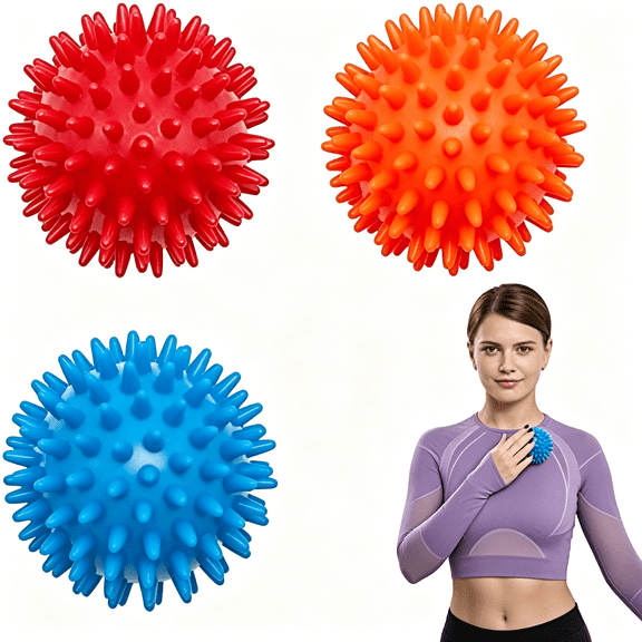 ACDANC 3PCS Spiky Massage Balls Set for Back,Feet,Hands,Muscles,Soft Spiked Massager Rollers for Plantar Fasciitis Relief,Myofascial Release,Acupressure and Stress Relief,2.7 Inch