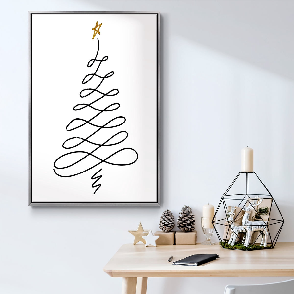 Christmas Tree III - Framed Gallery Wrapped Holiday Canvas - 17 x 25 - Silver Frame