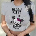 thumbnail image 1 of RWJDXD Chemises Décontractées d'Été pour Femmes Mode Urbaine Manches Courtes Crop Tops Imprimé Chat Hello Kitty Col Rond Ajusté T-Shirts, 1 of 5