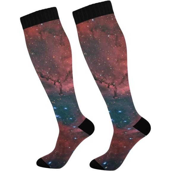 GZHJMY Galaxy Compression Socks, Women Men Long Stocking (20-30mmHg), Travel Knee High Stockings for Athletic Sports,Running,Cycling,Nursing