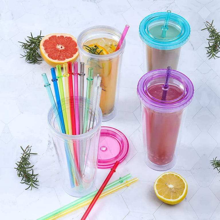 25 Pieces Reusable Glitter Clear Plastic Straws Rainbow Colored Drinking  Straws 9 Inches Long Hard Tumbler Replacement Straws with Cleaning Brush