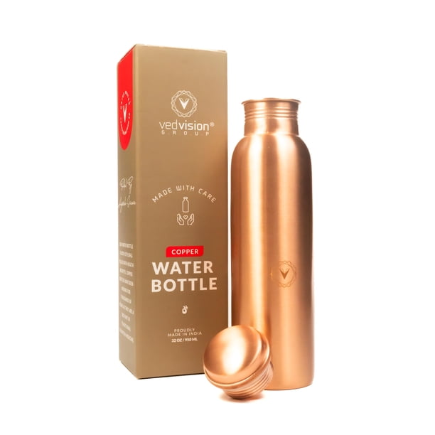 Botella de agua de cobre VedVision de 950 ml, diseño liso, a prueba de fugas