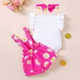 thumbnail image 6 of JAJAHO Baby Girl Clothes Summer 3 Piece Sets Romper Outfits Sleeveless Ruffle Bodysuit Floral Suspender Shorts With Headbands 3-24M Comfortable Outfit, 6 of 6