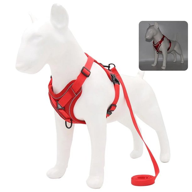 Arnés y correa antitirones para perros, ajustable, para perros pequeños y gatos, con malla reflectante y correa para el pecho, ideal para bulldog francés.
