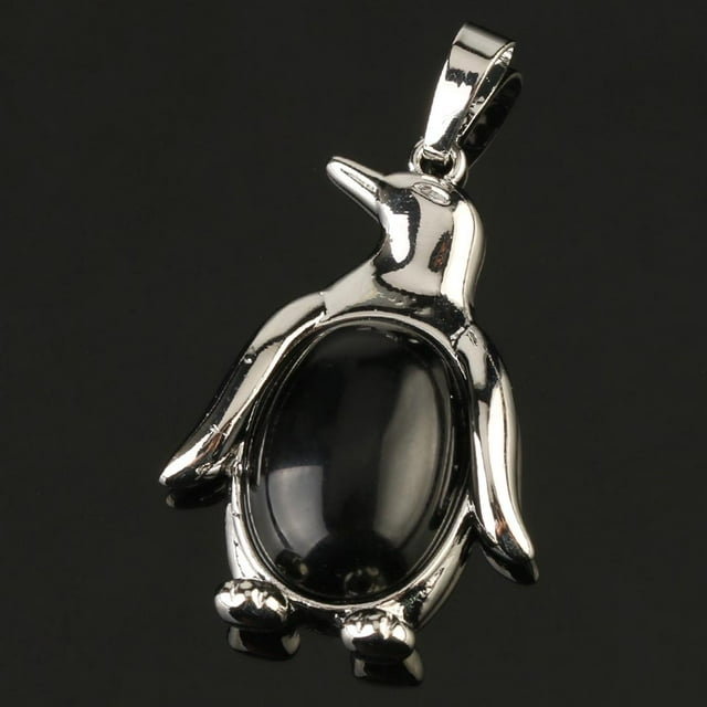 Collier Pendentif Pingouin Femme Pierre Naturelle Œil de Tigre Mignon Animal Homme