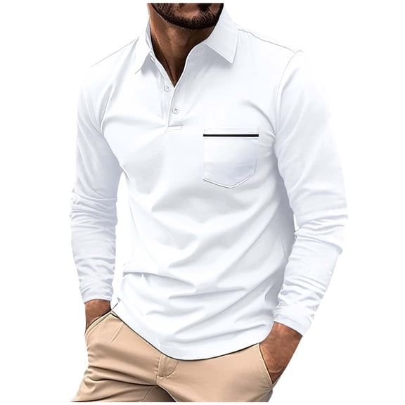 zfwon Polos Shirts for Men Adult Long Sleeve Shirt Lightweight Casual Solid Color T-Shirts with Chest Pocket Slim Fit Summer Breathable Golf Tennis Work Polos Tee Tops