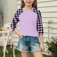 thumbnail image 5 of Ltctricy T Shirts for Girls 3/4 Sleeve Crew Neck Color Block Plaid Tunic Tops Soft Casual Tee Blouses 4-15 Years(Purple,7-8 Years), 5 of 7