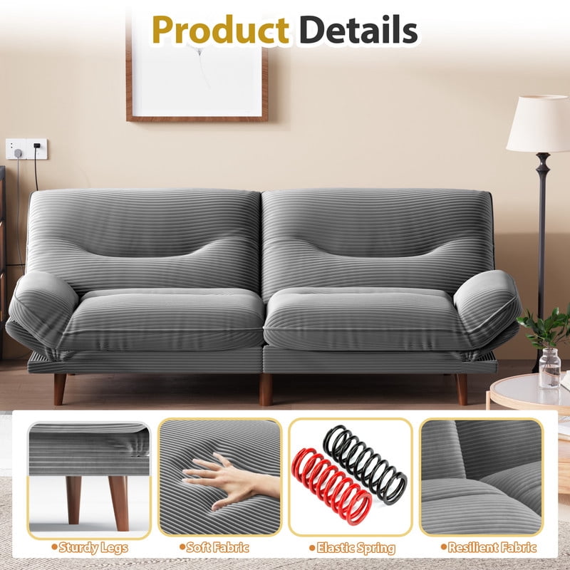 Furmax Futon with Five Angles Adjustable Armrests and Adjustable Backrest Futon Sofa Couch for Small Spaces Living Room Office,Dark Gray