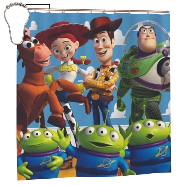 Cortina de ducha Toy Story, opaca, para baño, impermeable, resistente al moho, bloquea la privacidad, probador, patrón de impresión fina con diseño de patchwork, 72 x 72 pulgadas, talla única.