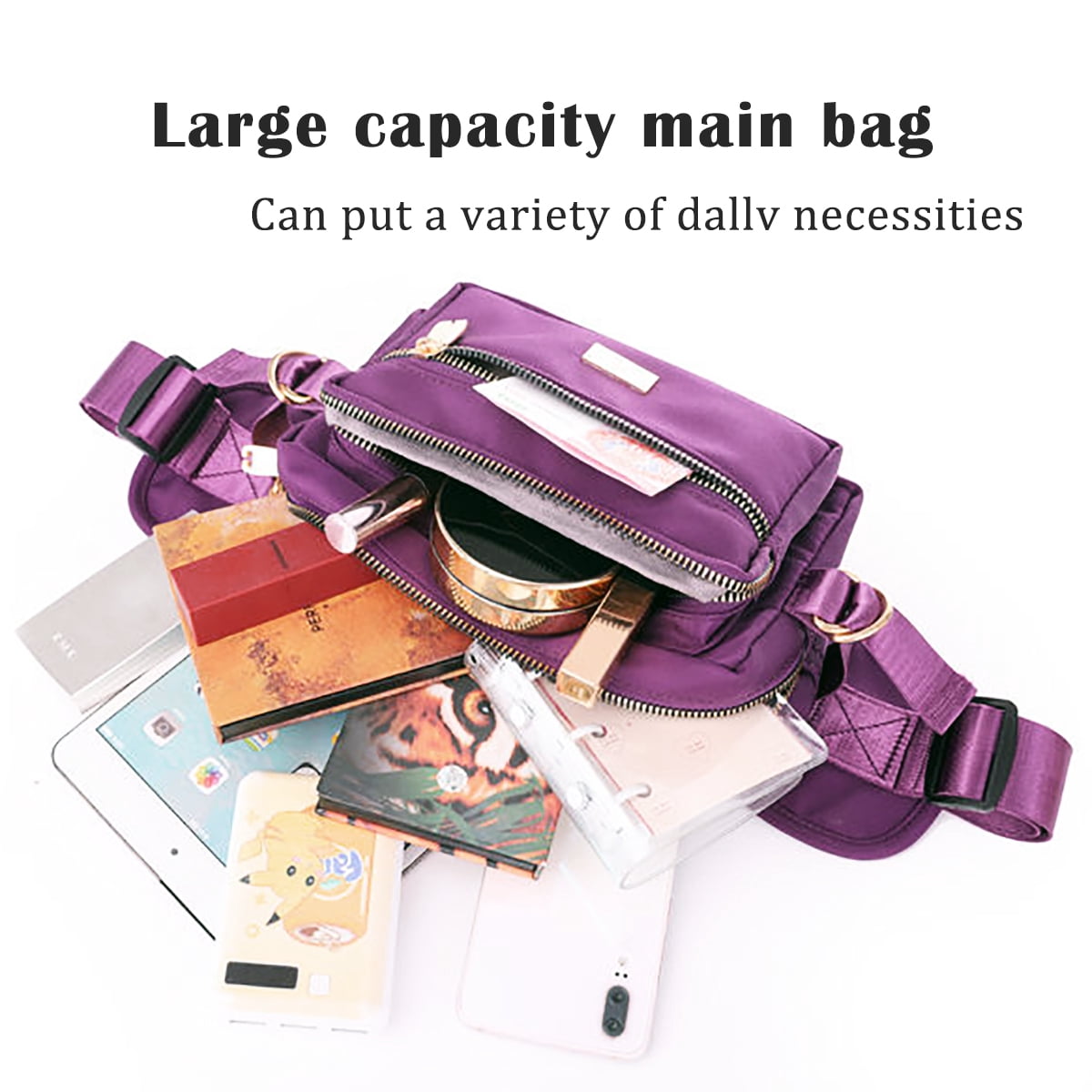 Extra Large Fashion Fanny Pack for Men Women, Waist Bag for Waterproof Hiking Running Biking Gym Outdoor Sports Travel Belt Bag Purple