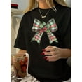 thumbnail image 1 of Camiseta de mujer estilo vintage, 100 % algodón, cuello redondo, estampado geométrico de cuadros con lazo, manga corta, tejido de punto para verano, ideal para practicar deporte., 1 of 5
