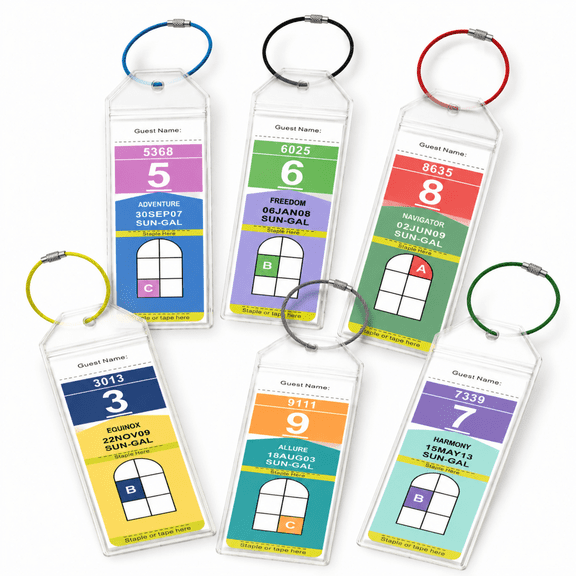 Clear Cruise Luggage Tag Holder 6 Pack - Water Resistant Heavy Duty PVC Tags for Royal Caribbean and Celebrity Ships - Travel Essentials , Luggage Identification Tags