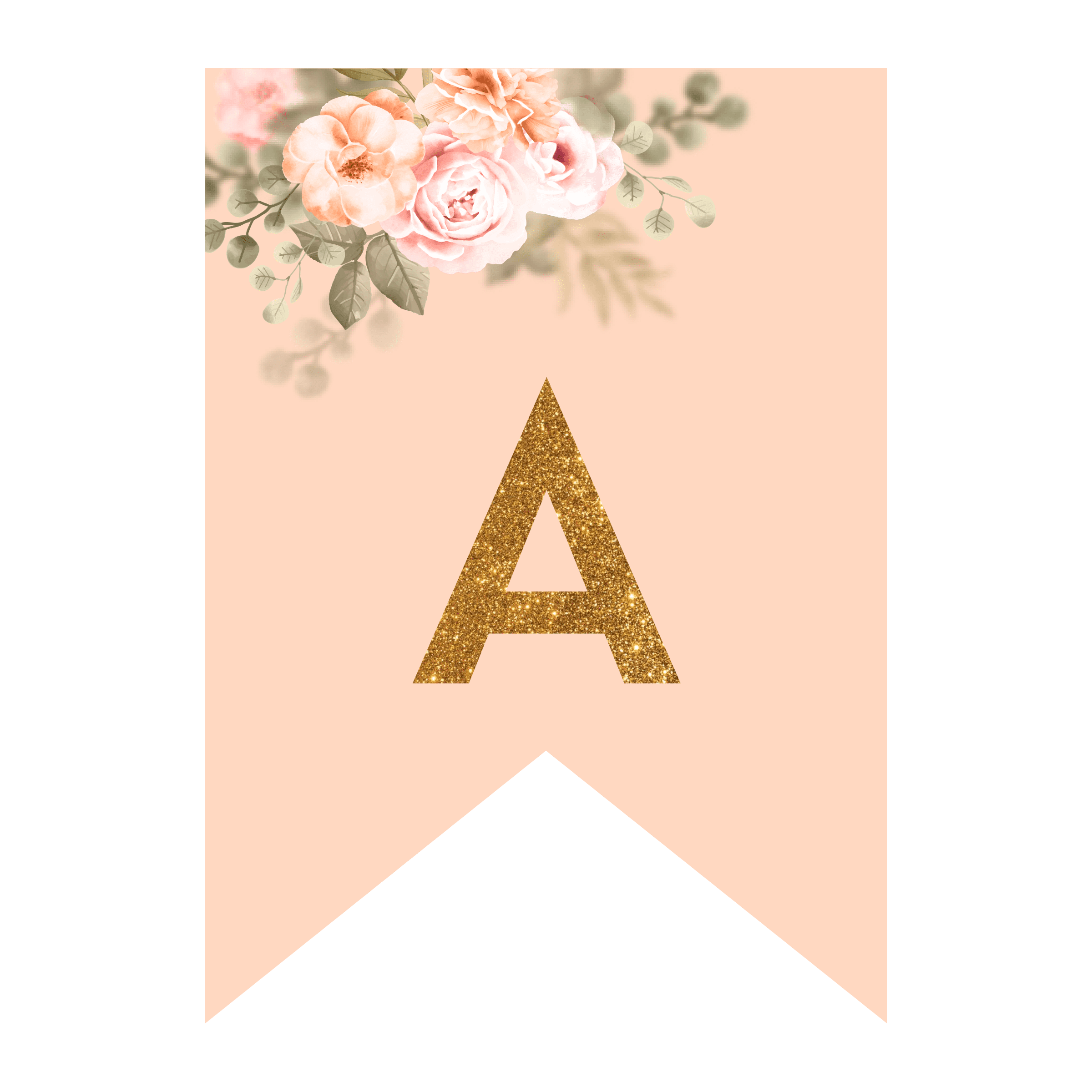 Floral Baby Pink Bunting Party Decor Glitter Gold Letters 24 Pennants