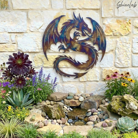 Shinelab Dragon Metal Wall Art Mythical Wall Art Gothic Garden Decor Housewarming Gift