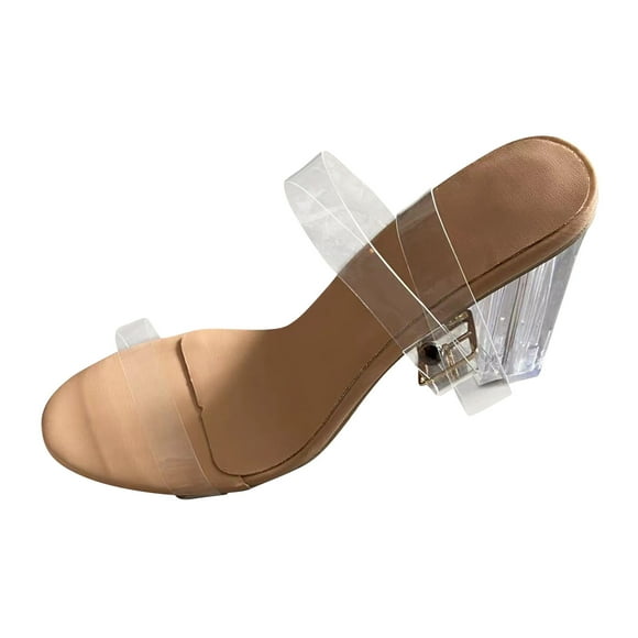 BADHUD Clear Block Sandals Chunky Heels for Women Open Toe Crystal Sandals Adjustable Ankle Strap Pump Sandals for Weddings Parties Daily Wear