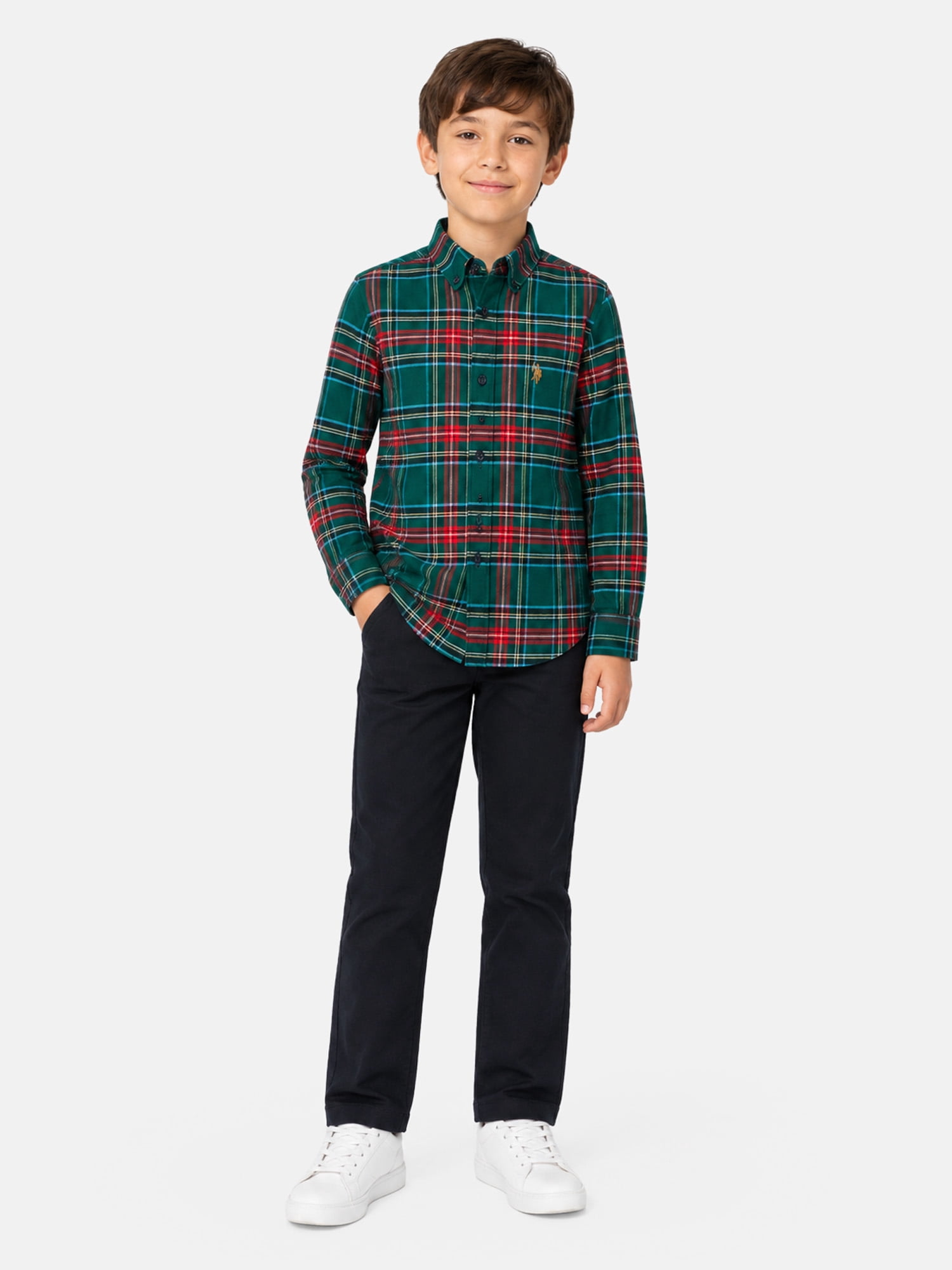 U.S. Polo Assn. Boys Long Sleeve Button Up Shirt, Sizes 4-18