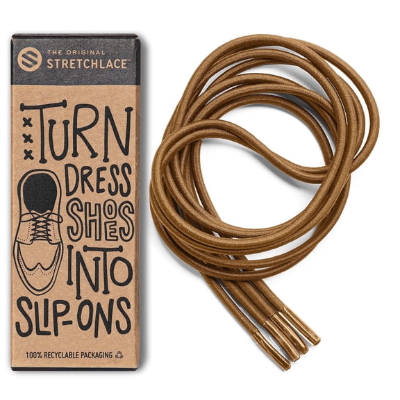 Elastic Round Dress Shoe Laces Stretchable Laces to Turn Dress Shoes Into Slip-Ons Tie Once & Slip On Forever LIGHT BROWN 31 inches (80 cm)