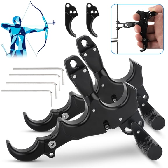 TSV Archery Thumb Trigger, 3 Or 4 Finger Grip Thumb Trigger Release Assistant, 360° Compound Bow Archery Release Aid Hunting, Thumb Caliper Trigger Handheld Hunting Tool Parts