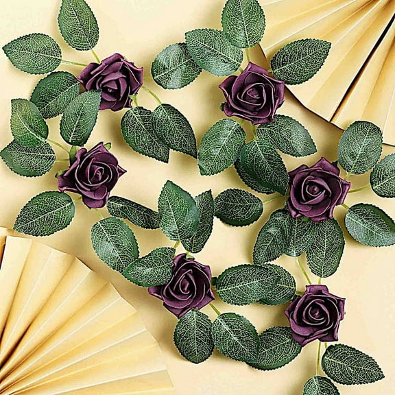 BalsaCircle 24 Eggplant 2" Mini Foam Roses Artificial Flower Stems