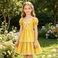 thumbnail image 2 of Tfken Soft Dresses Girls Comfy Holiday Travel Girls Dresses Short Sleeve Solid Lace Casual Party Child Classic Clothes Size 8-9 Years, 2 of 4