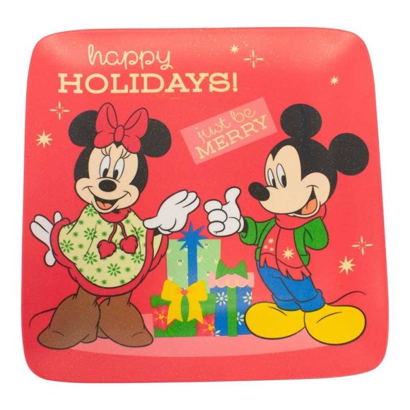 Plato Disney Mickey Cuadrado de Melamina con Brillos para Alimentos