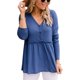 thumbnail image 1 of Blusa de mujer con cuello en V y manga larga con botones y dobladillo suelto con volantes de poliéster para oficina en casa azul S, 1 of 7