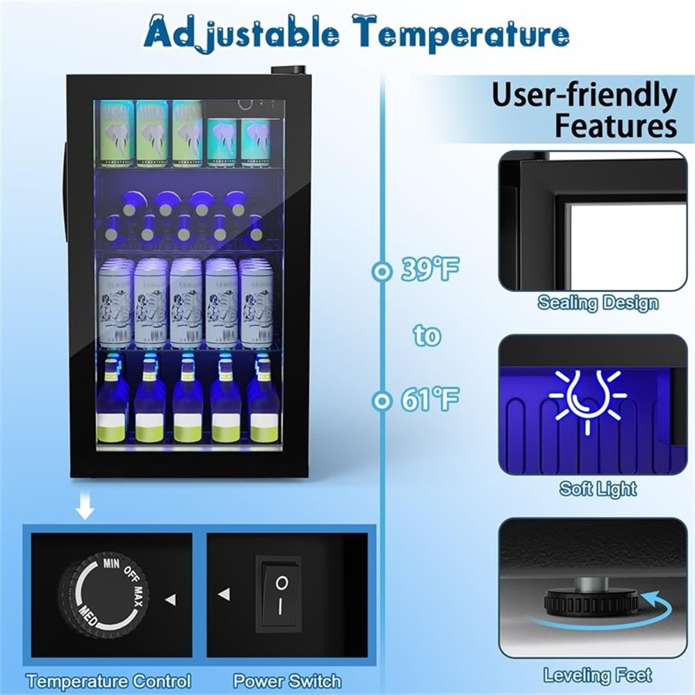 Pemberly Row 120 Can Beverage Refrigerator Wine Soda Drink Cooler Mini Black