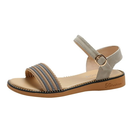 

Follure Girl women s casual shoes Women s Summer Fashion Trend Flat Flat Buckle Non-Slip Large Size Sandals Beige 37