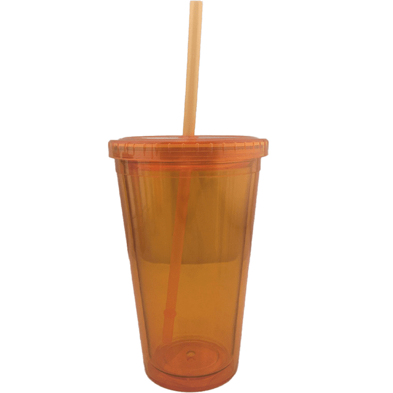Double Wall Plastic Tumblers with Lids and Straws |Travel Tumbler | Clear Reusable Cups with Straws, Size: One size, Orange