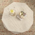 thumbnail image 2 of 37.4'' American Faux Travertine Coffee Table, Three-Dimensional Embossed Pattern, Drum Round Living Room Center Table for Home Office, 2 of 6