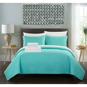 Chic Home Palmgren Rose Star Geometric 7 Pieces Quilted Bed In A Bag Soft Microfiber Sheet Set Decorative Pillows & Shams - King 104x90, Aqua