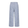 thumbnail image 5 of Linen Pants Women Elastic Waist Straight Leg Petite Beach Striped Pant Summer Casual Lounge Trousers Blue 2XL, 5 of 6